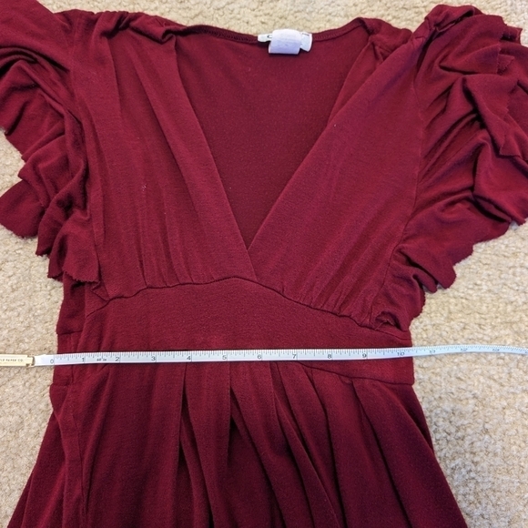coii | Romantic Burgundy Flutter Dress | Size Small - Picture 6 of 9